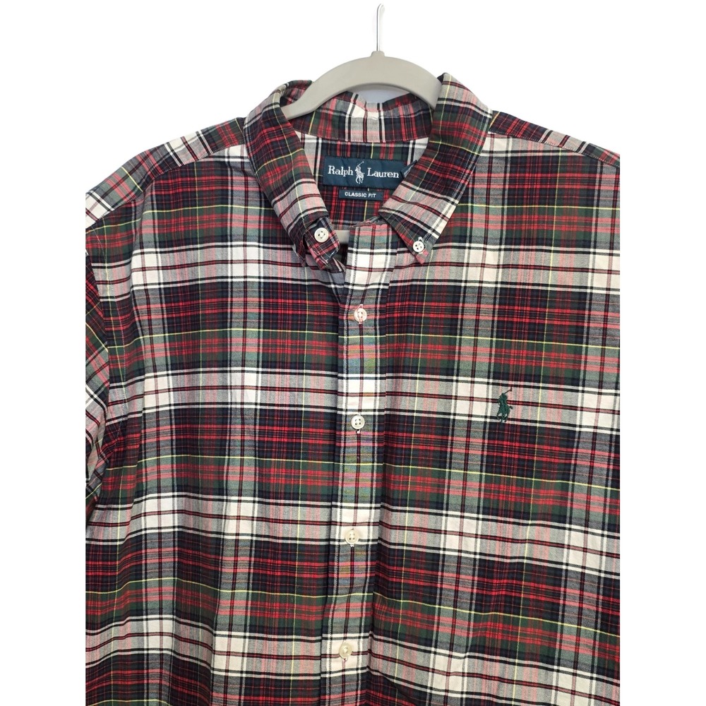 Ralph Lauren Mens XL Classic Fit Plaid Button Down Shirt Red Green Cotton